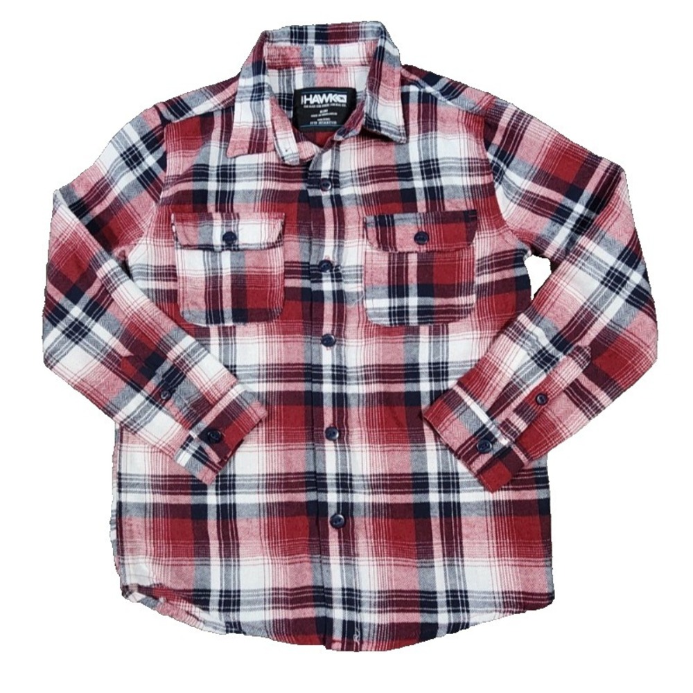 Tony Hawk Boys Red White Blue Plaid Flannel Button Down Shirt Size S 8
